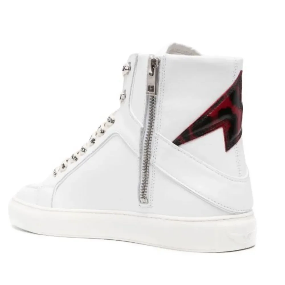 Zadig and Voltaire High Flash Calfskin Sneakers, Red‎ Lightening Bolt, 7, NIB - Picture 4 of 15
